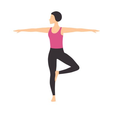 Yoga Egzersizi Yapan Kız, İnce Sporcu Genç Kadın Yoga Poz Verme Tekniği Çizimi