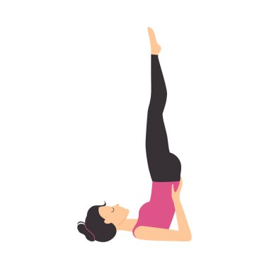 Yoga yapan kız, Slim Sporcu Genç Kadın, Omuz Duruşu Poz Yoga Düz Şekil Gösterimi