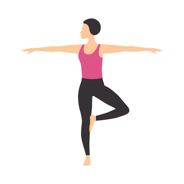 Chica haciendo ejercicio de yoga, mujer joven deportiva delgada practicando yoga Pose Flat Style Vector Illustration — Vector de stock