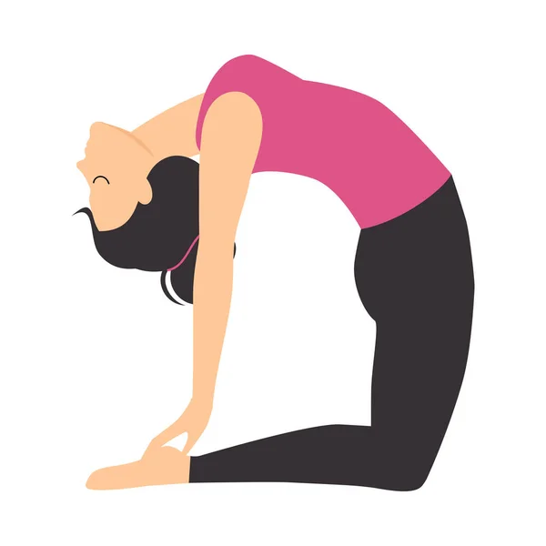 Chica haciendo ejercicio de yoga, Mujer joven deportiva delgada practicando yoga, Fitness Workout Concept Flat Style Vector Illustration — Vector de stock