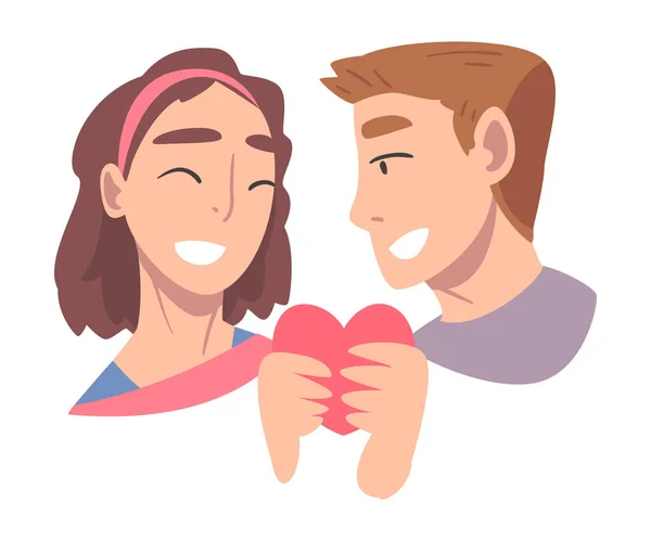 Pareja joven enamorada sosteniendo el corazón Vector ilustración — Archivo Imágenes Vectoriales