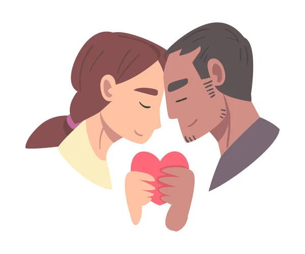 Junges verliebtes Paar hält Herz-Vektor-Illustration — Stockvektor
