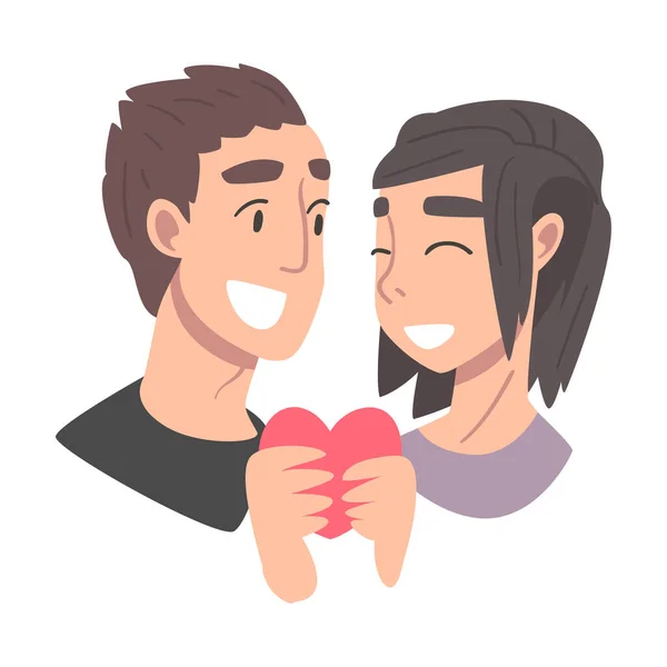 Jeune couple amoureux tenant le coeur Illustration vectorielle — Image vectorielle