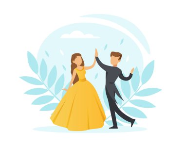 Dans eden çift valsi, klasik koreografi konsepti, dans sınıfı vektör ilüstrasyonu.