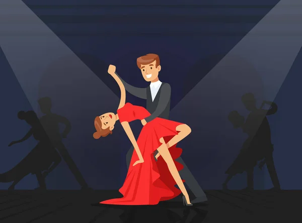 Tańczące tango, Klasyczna koncepcja choreografii, Lekcja tańca Ilustracja wektora kreskówki — Wektor stockowy