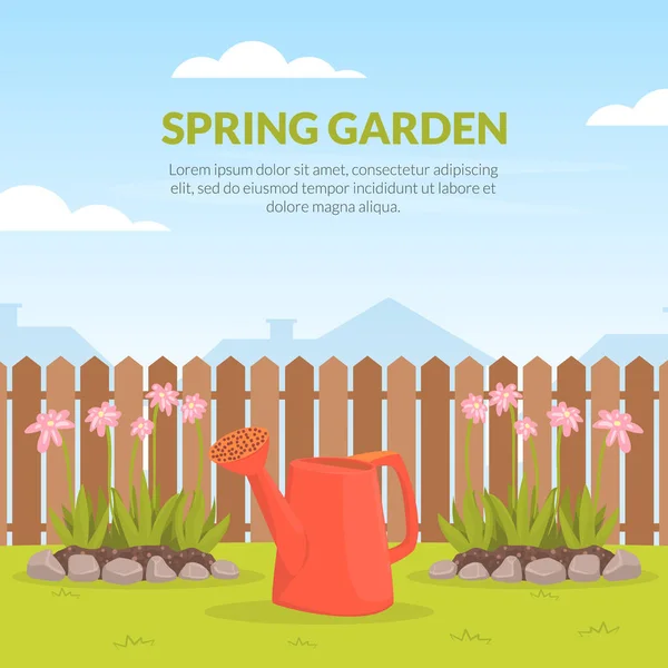 Spring Garden Web Banner, Farming and Agriculture Industry Concept, Poster, Card, Background Template Vector Illustration — стоковий вектор