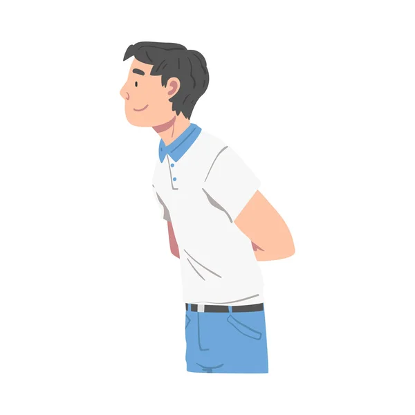 Happy Male Character with Crossed Arms Behind the Back Smiling with Joy and Excitement Vector Illustration