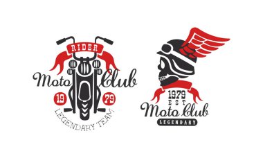 Moto Club Retro Logo Şablonları Seti, Efsanevi Yarış Kulübü Vintage Rozet Resimleri
