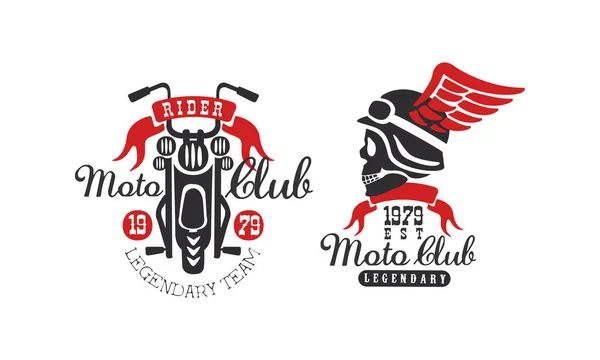 Moto Club Retro Logo Şablonları Seti, Efsanevi Yarış Kulübü Vintage Rozet Resimleri — Stok Vektör