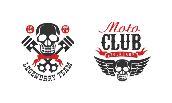 Moto Club Legendary Team Retro Logo Collection, Racer Club Vintage Badges Vector Illustration — Stock Vector