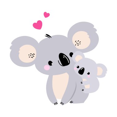 Koala Ana 'yı Bebeğiyle Sevmek, Şirin Avustralya Hayvanları çizgi film karakteri Vektör İllüzyonu