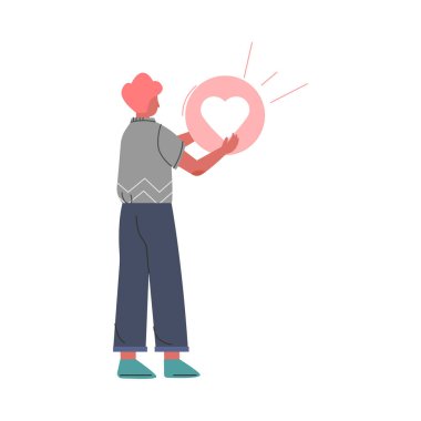 Çocuk bildirimi gösteriyor, Guy Follower Verme Anlaşmayı ya da Onayı İfade Etme, Sosyal Medya Ağı Konsept Vektör İllüstrasyonu