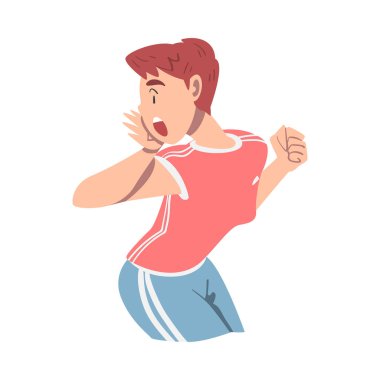 Woman Character Holding Hand Near Mouth and Shouting or Screaming Loud to the Side Vector Illustration clipart