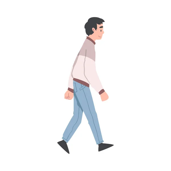 Mensch Charakter Gehen oder Gehen Schritte vorwärts Seitenansicht Vektor Illustration — Stockvektor