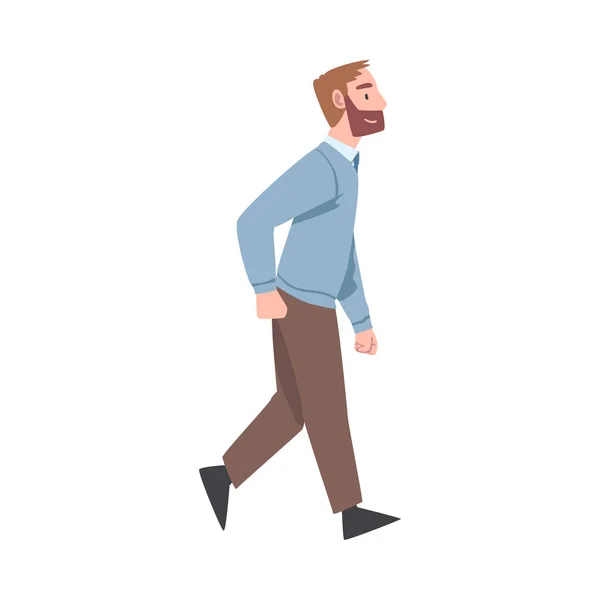 Bearded Man Karakter Gaan of lopen Stappen voorwaarts Vector illustratie bekijken — Stockvector