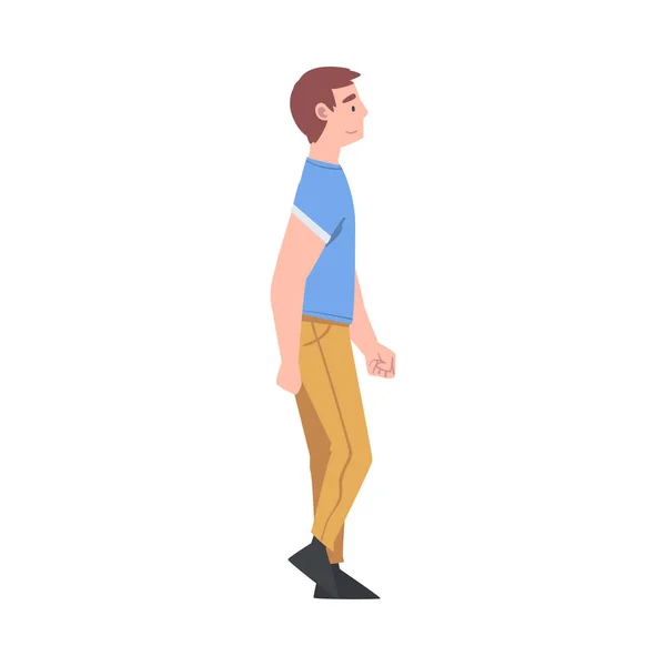 Mensch Charakter Gehen oder Gehen Schritte vorwärts Seitenansicht Vektor Illustration — Stockvektor