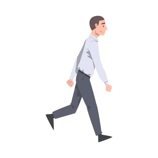 Walking Man Karakter Mengambil Langkah maju Side View Vector Illustration - Stok Vektor
