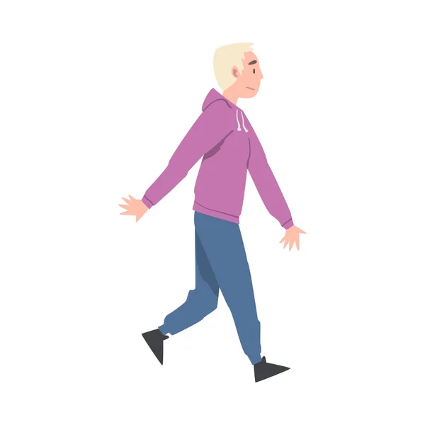Walking Man Charakter Schritte vorwärts Seitenansicht Vektor Illustration — Stockvektor