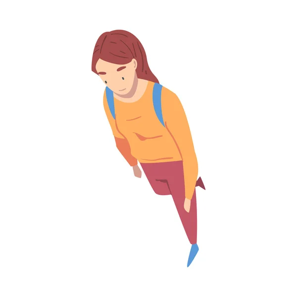 Top View on Going and Walking Vrouw Karakter Vector Illustratie — Stockvector