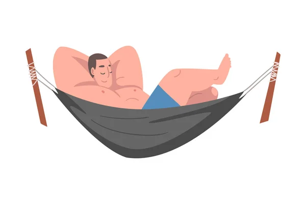Homme souriant allongé dans un hamac et endormi Illustration vectorielle — Image vectorielle