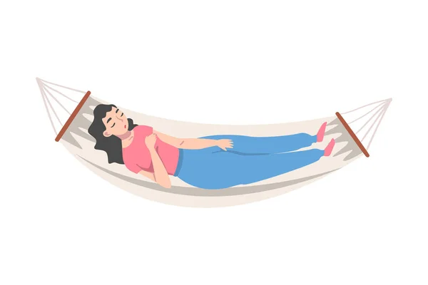 Female Lying in Hammock and Sleeping Vector Illustration — Stock Vector