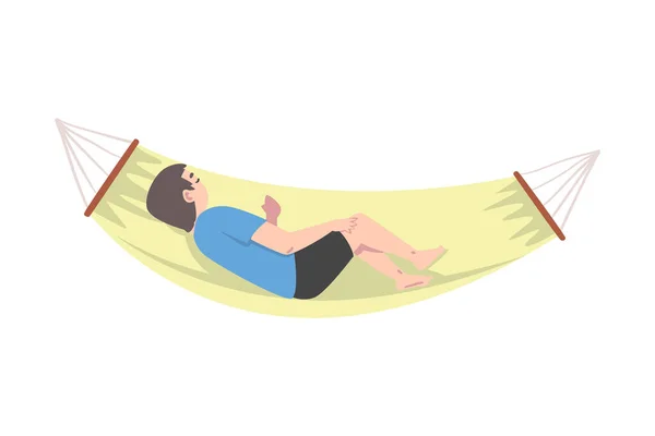 Petit garçon allongé dans un hamac et dormant Illustration vectorielle — Image vectorielle