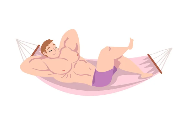 Mâle musclé couché dans l'hamac et l'illustration vectorielle endormie — Image vectorielle
