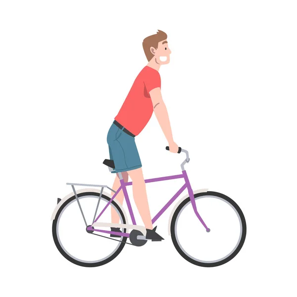 Happy Man Riding Bicyclette profiter de vacances ou week-end Illustration vectorielle d'activité — Image vectorielle