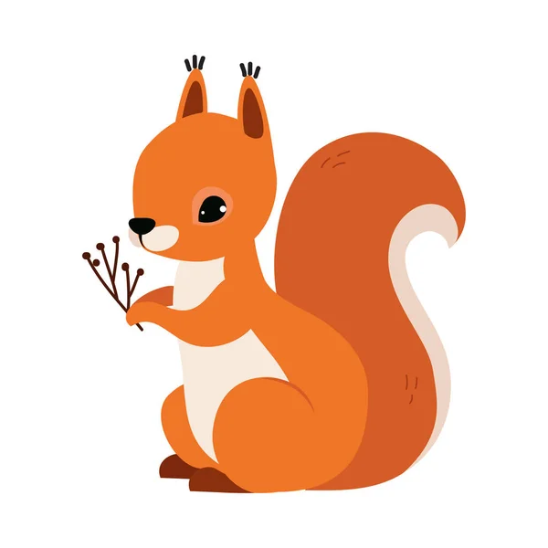 Red Fluffy Squirrel with Bushy Tail Holding Tree Branch Vector Illustration — Stock Vector