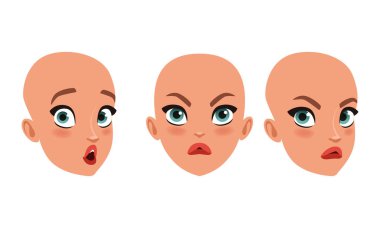 Kılsız Güzel Kız Başı, Güzel Genç Kadın Karakter Yaratma Detayları, Kadın Kişi Avatar Çizgi Filmi Vektör İllüzyonu