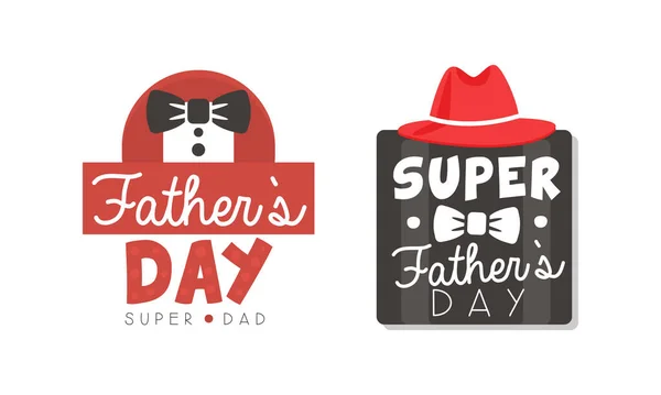 Pappas dag etiketter Set, Super pappa Badges tecknad stil vektor Illustration — Stock vektor