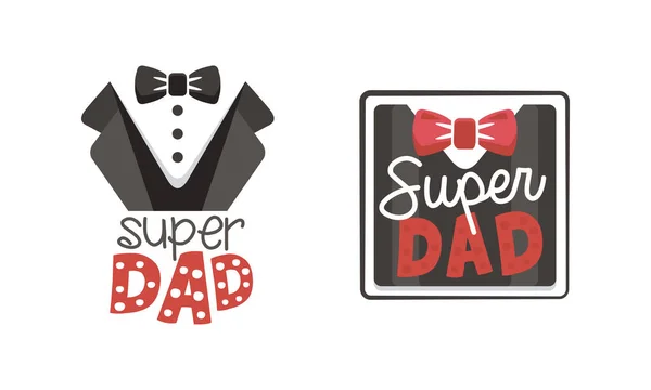 Super pappa etiketter Set, fars dag logotyp samling tecknad stil vektor Illustration — Stock vektor