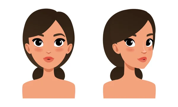 Nettes brünettes Mädchen, hübsche junge Frau Character Creation Detail, weibliche Person Avatar Cartoon Vector Illustration — Stockvektor