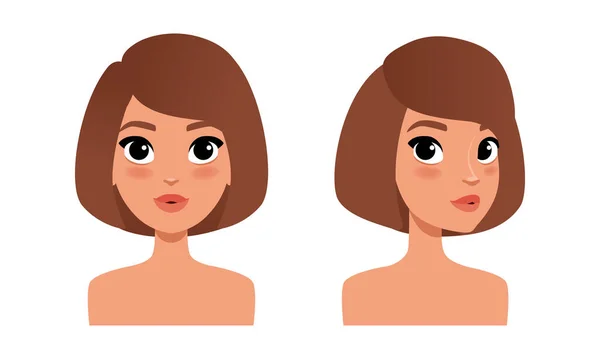 Nettes Mädchen mit braunen Haaren, hübsche junge Frau Character Creation Detail, weibliche Person Avatar Cartoon Vector Illustration — Stockvektor