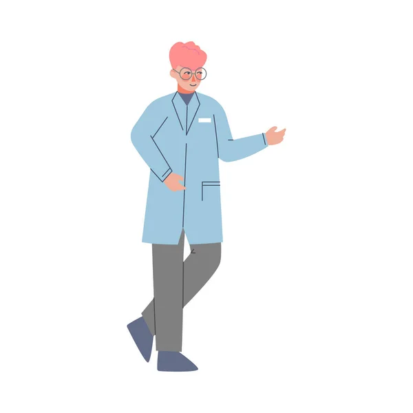 白ガウンの男性医師キャラクター,健康と医療の概念漫画ベクトルイラスト — ストックベクタ