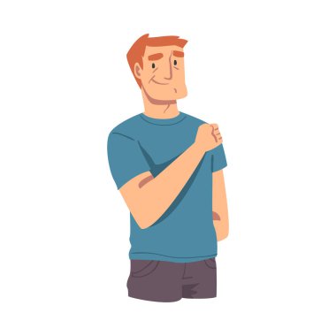 Sıradan giysiler giyen neşeli genç adam yassı stil vektör çizimi