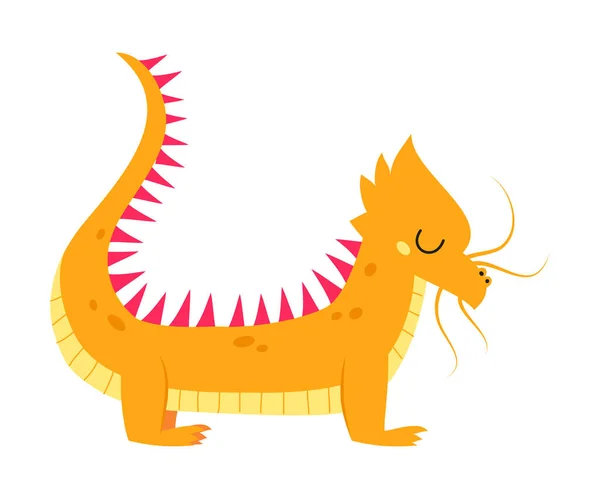 Niedliche kleine orangefarbene Drache, lustige Baby Dinosaurier Märchen Charakter Cartoon-Stil Vektor Illustration — Stockvektor