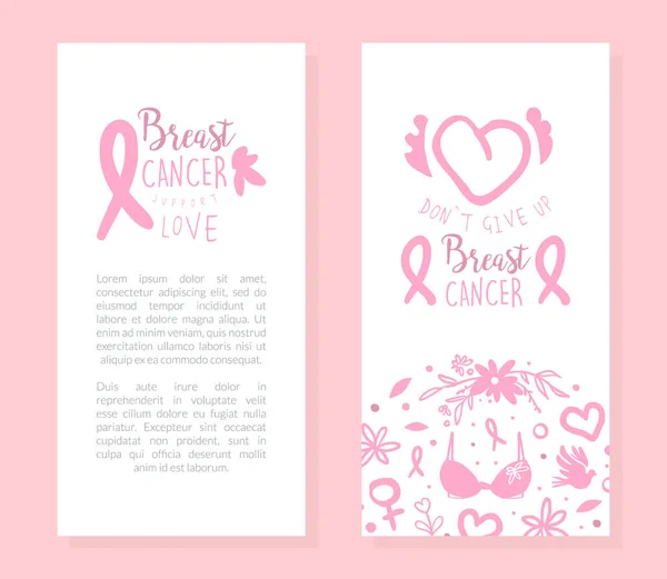 Breast Cancer Card Template, Dont Give Up Motivational Quote, Banner, Brochure, Flyer, Magazine Cover Design Cartoon Vector Illustration — Stock Vector