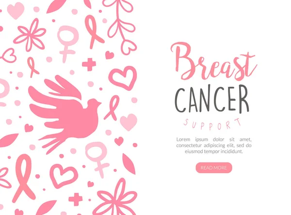 Breast Cancer Landing Page Template, Women Health and Support, Breast Diagnosis, Cancer Prevention, Online Help and Charity Cartoon Vector Illustration — Stock Vector