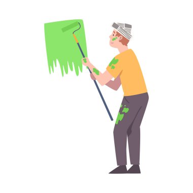 Boyalı Roller Vector İllüstrasyonlu Erkek Renkleri Duvarı