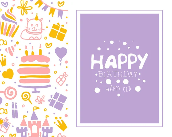 Happy Birthday Invitation Card Template, Kids Holiday Party Design Element Cartoon Vector Illustration — Stock Vector