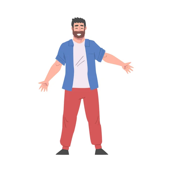 Homme barbu debout avec ses bras tendus, solidarité, amitié et concept de charité Illustration vectorielle de style bande dessinée — Image vectorielle