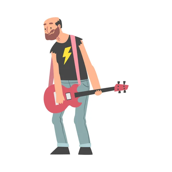 Elderly Man Playing Guitar, Old Man Musician Character Cartoon Style Vector Illustration — Stockvector
