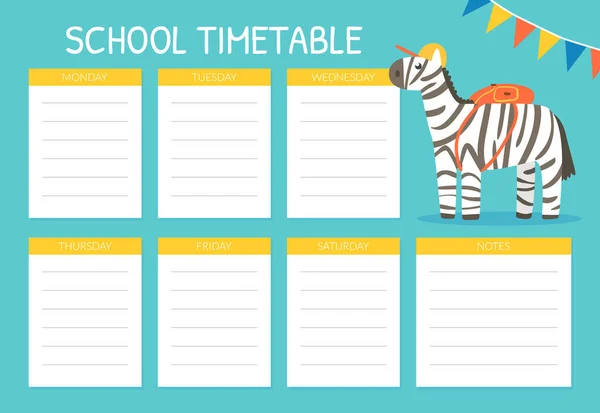 Calendario per la scuola elementare con simpatico divertente zebra animale personaggio cartone animato vettoriale illustrazione — Vettoriale Stock