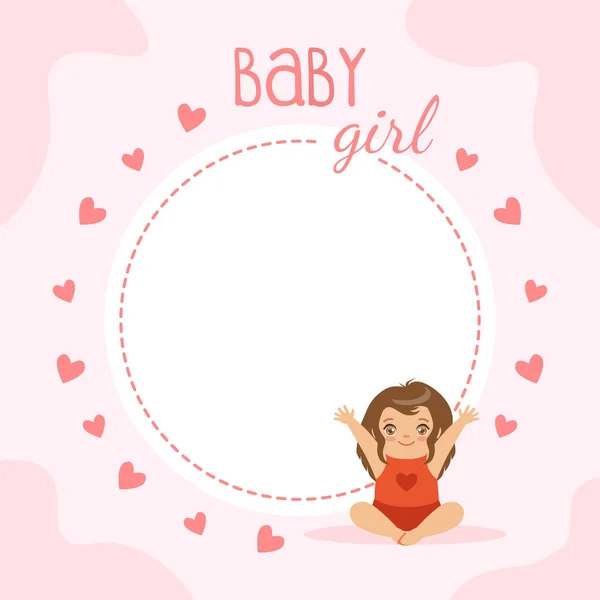 Cartão do convite do chuveiro do bebê rosa, Cartaz bonito da menina do bebê, Cartão de saudação, Modelo do projeto da bandeira ilustração do vetor dos desenhos animados —  Vetores de Stock