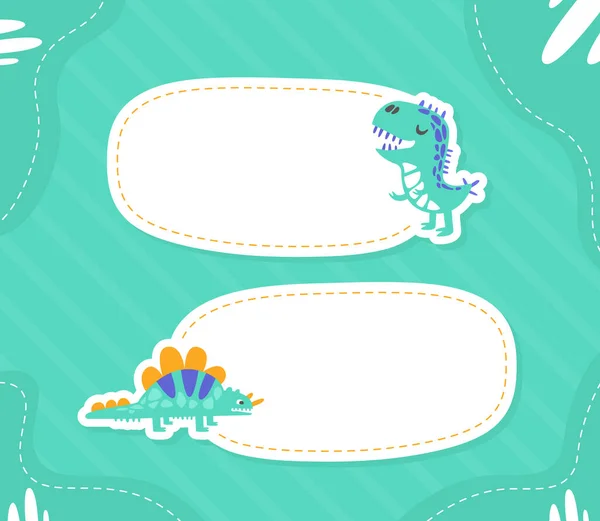 Cute Funny Dinosaurs Banner Template with Space for Text, Poster, Invitation Card, Flyer Design Template with Cute Prehistoric Creatures Vector Illustration — 스톡 벡터