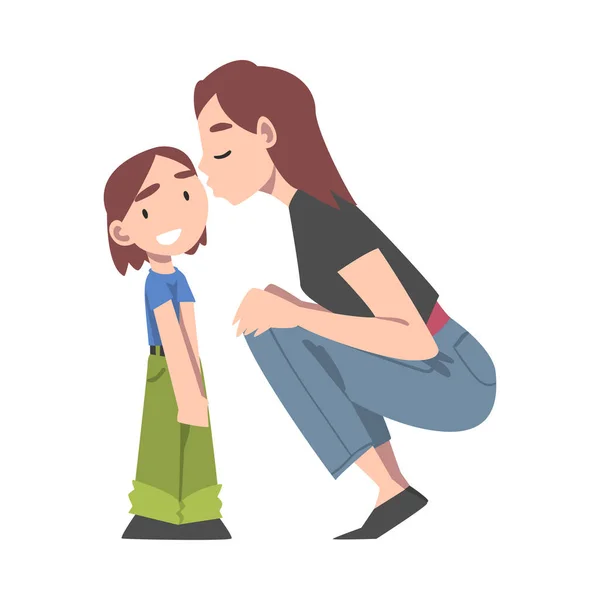 Loving Mom Hugging her Little Daughter with Tenderness, Maternity Love Concept Cartoon Style Vector Illustration — Stock Vector