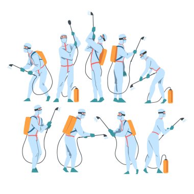 Koruyucu Antiviral Suitd Dezenfektan Spretanı, Koronavirüs Enfeksiyonu Yayılımına Karşı Önleyici Tedbirler Çizgi Film Çizgi Filmi Çizer İllüstrasyonu