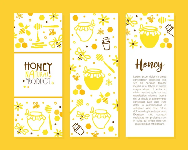 Tarjeta de producto natural de miel, pancarta orgánica de miel y apio, póster, folleto, folleto con espacio para el texto, ilustración vectorial de la plantilla de diseño de la industria alimentaria ecológica — Archivo Imágenes Vectoriales