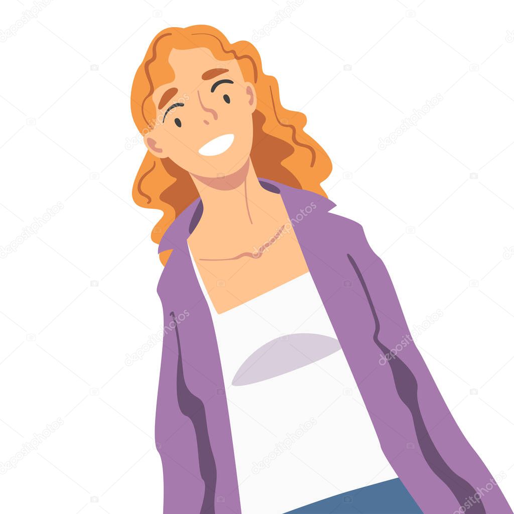 Friendly Girl Looking at Camera from Above Vector Illustration